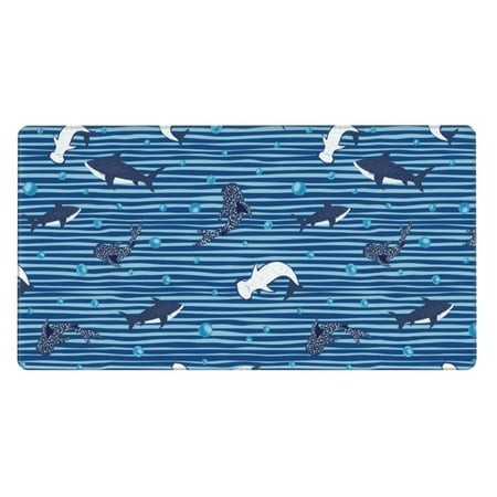 Bingfone Sharks on White Blue Striped Large Gaming Mouse Pad Extended Desk Mousepad with Stitched Edges Non-Slip Base Water Resist Keyboard Pad for Ga