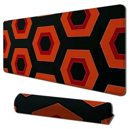 Plloopoed Orange Red Geometric Gaming Mouse Pad Desk Mat in Vintage Abstract Geometry Extended Mousepad with Non-Slip Rubber Base Stitched Edge Large 