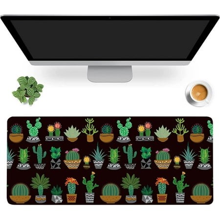 Cactus and Succulents Desk Mat Cute Plant Extended Gaming Mouse Pad Large Non-Slip Rubber Base Mousepad with Stitched Edges Waterproof Mouse Mat Desk 