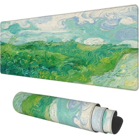 Desk Mat  Field Landscape Oil Painting Extended Gaming Mouse Pad Large  31.5 X11.8  Big Mouse Pad with Non-Slip Base and Stitched Edge  Long Computer 