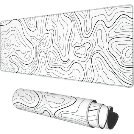 Desk Mat  White Topographic Contour Map Extended Gaming Mouse Pad Large  31.5 X11.8  Big Mouse Pad with Non-Slip Base and Stitched Edge  Long Computer