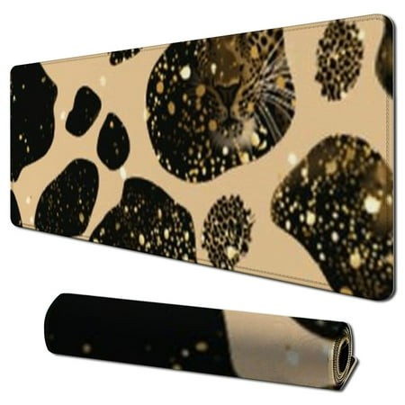 Plloopoed Leopard Mouse Pad Large with Coaster for Women  Full Desk Mousepad Stitched Edges Non Slip Base Desk Pad Extended Large Gaming XXL Mouse Pad
