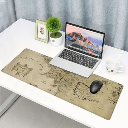 Middle Earth Map Extended Large XXL Gaming Mouse Pad Mat ( 31.5 X 11.8 in )  Mousepad Keyboard with Non-Slip Rubber Base Waterproof Stitched Edges for