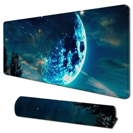 Plloopoed Desk Mat Large Mouse Pad Extended Gaming Mouse Pad Mat with Non-Slip Base Stitched Eges Mousepad for Computer Office Keyboard and Laptop - F
