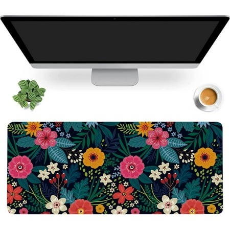 Amazing Modern Floral Desk Mat Colorful Flowers Extended Gaming Mouse Pad Large Non-Slip Rubber Base Mousepad with Stitched Edges Waterproof Mouse Mat