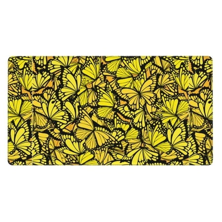 Bingfone Yellow Butterflies Large Gaming Mouse Pad Extended Desk Mousepad with Stitched Edges Non-Slip Base 29.5 X 16 in