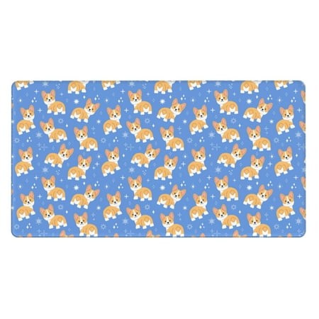 Bingfone Kawaii Corgi Large Gaming Mouse Pad Extended Desk Mousepad with Stitched Edges Non-Slip Base 29.5 X 16 in