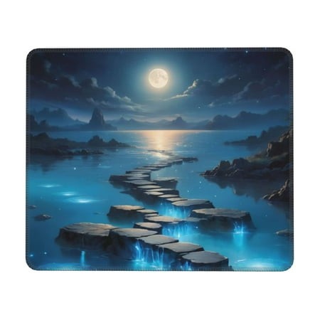 Night: Glowing Path Over Water Customized Mouse Pad Non Slip Rubber Base Mouse Pad Computer Laptop Office Desk Accessories Mouse Pad