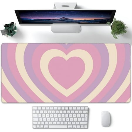 Desk Pad  Cute Retro Hearts Pattern Extended Large Gaming Mouse Pad for Desk XXL  Large Desk Mat for Desktop with Non-Slip Rubber Base Stitched Edges 