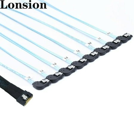 For 4.0 SFF-8654 8i to 8-port SATA Left Angled Hard Disk Adapter Cable