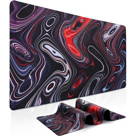XXL Large Gaming Mouse Pad - Fluid Pattern Mouse Pad 35.4  X 15.7  Extended Desk Mat with Stitched Edges  Non-Slip Base Water Resist Keyboard Pad  Big