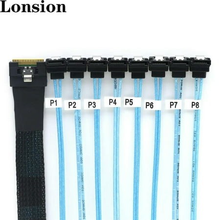 For PCIE SAS SFF-8654 8I Full Cover to High-speed Line 8 Ports SATA 90 Degrees Cable