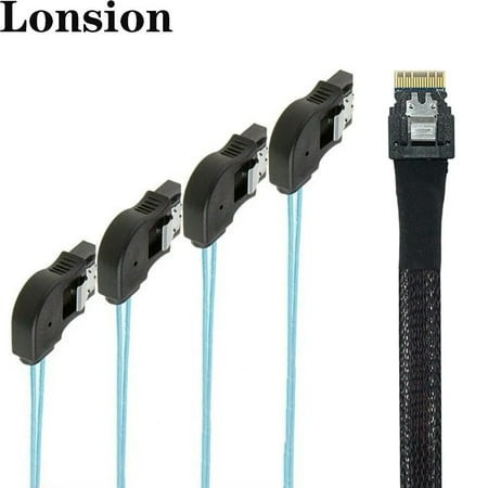 For High Speed PCIE SAS 4.0 38P SFF-8654 4i to 4 SATA Adapter Cable with 7P Right-Angle Female Connector