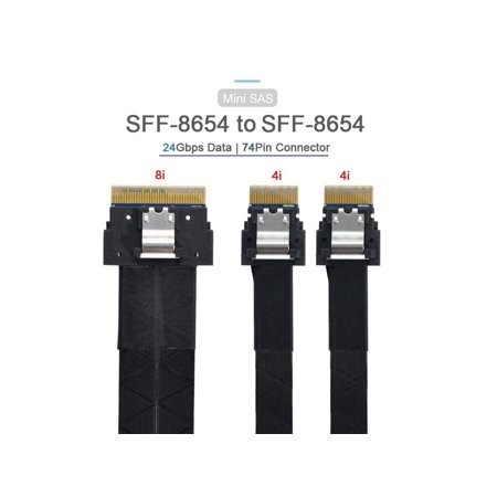 SFF-8654 8i 74Pin Male to Dual SFF-8654 4i 38Pin Male PCI-E Ultraport Slimline SAS Slim 4.0 Cable 40cm PCI-Express