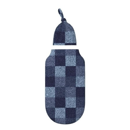 Disketp Blue Gingham Buffalo Check Newborn Swaddle Blanket with Beanie Set Soft Stretchy Blanket for 0-6 Months Baby Boys and Girls