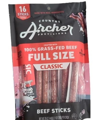 Country Archer Provisions 100% Grass Fed Full Size Classic Beef Sticks - 16 Count