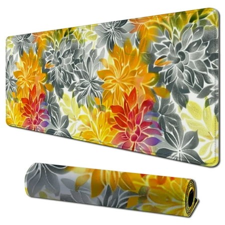 Lzatpd Mouse Pad Orange and Grey Flower Gaming Keyboard Mat  Non-Slip Rubber Base Large Extended Desk Mat Protector with Stitched Edges for Home Offic