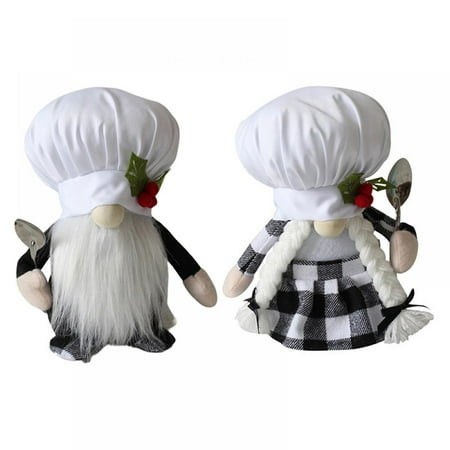 2pcs Chef Gnomes Plush Chef Hat Dwarf Elf Ornaments Plaid Clothes Elf Dolls Home Table Shelf Decor Christmas Holiday Ornaments