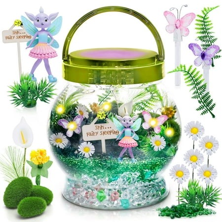 Amiti? Lane Fairy Garden Kit - DIY Light up Terrarium Kit for Kids - Fairy Gifts for Girls Ages 5  6-8  Little Girl Toys  Crafts for Girls - Birthday