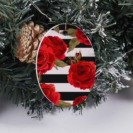 SKYSONIC Oval Ceramic Souvenir Roses Ground a Terrific Personalized Family Ornament Handmade Gift for Birthday New Year Party Home Decor Christmas Tre