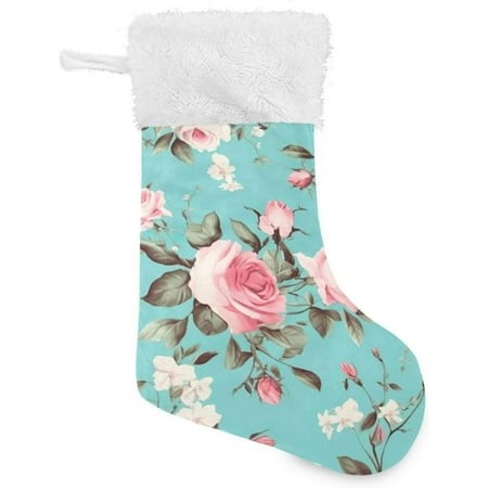 SKYSONIC 1PCS Vintage Roses Christmas Stockings Personalized 18”Large with Plush Cuff Christmas Decorations Stocking Holiday and Family Stocking Tre