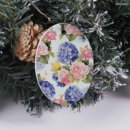 SKYSONIC Oval Ceramic Souvenir Rose Flowers a Terrific Personalized Family Ornament Handmade Gift for Birthday New Year Party Home Decor Christmas Tre