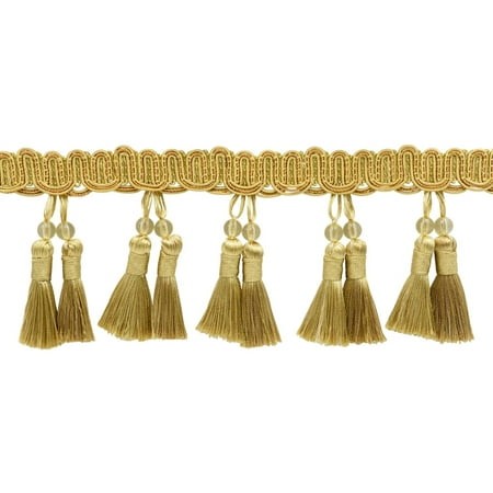 4  (10cm) Noblesse Collection Elegant Beaded Tassel Fringe | Fringe Trim # BTFH4   Canary Gold #4875 (Dark Gold  Yellow Gold) 14 Yards (42 Ft/12.5m)