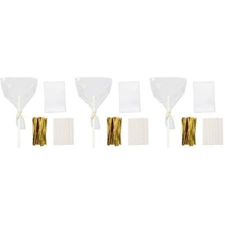 3 Sets of Clear Treat Bags Cake Pop Sticks Transparent Candy Bags Lollipop Packing Bags Kit