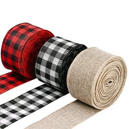 Valentine S Day Sales Christmas Wired Edge Ribbons Christmas Buffalo Plaid Ribbon Solid Color Burlap Ribbon Gingham Craft Ribbon for Christmas DIY Wra