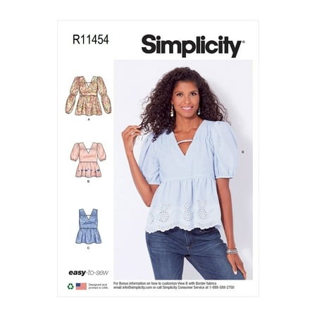 Simplicity Sewing Pattern R11454 (9545) - Misses  Tops  Size: a (10-12-14-16-18-20-22)