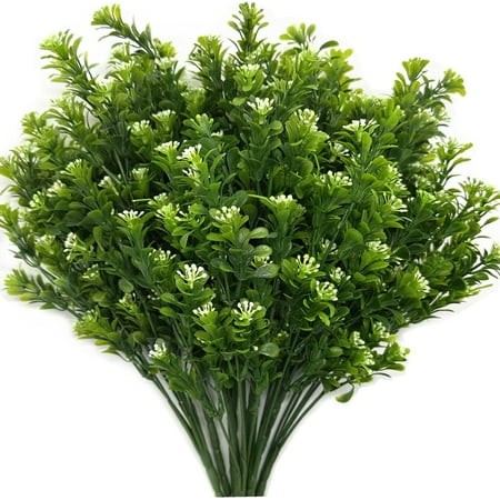 4 Pcs Artificial Shrubs  UV Resistant Plastic Plants Fake Bean Grass Greenery Bushes Faux Leaves Indoor Outdoor Home Office Wedding Garden Yard Decor