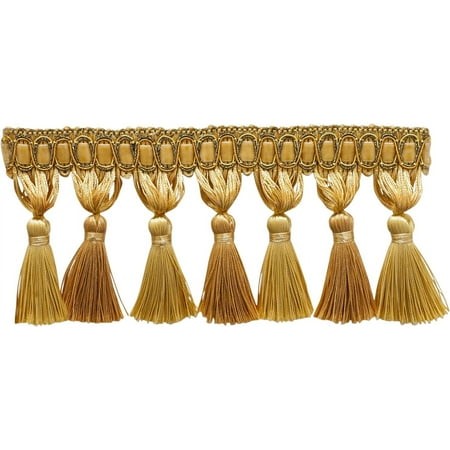 (10Cm) Long Noblesse Collection Tassel Fringe Trim (TFH4)  Canary Gold Gold Multicolor #4875 (Dark Gold  Yellow Gold) 5 Yards (15 Ft/4.5M)