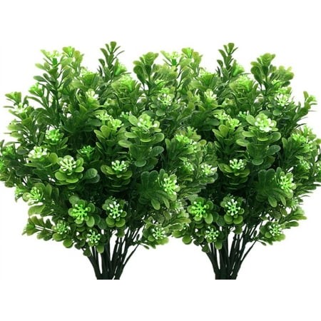 8 Pack Artificial Greenery  Fake Bean Shrub Bushes Grass Plastic Leaves Plants Indoor Outdoor Home Garden Party Wedding DIY Table Arrangement Decorati