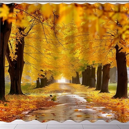 Autumn Yellow Trees Shower Curtain Golden Leaves & Park Path Design Water Gifts Style for Bathroom