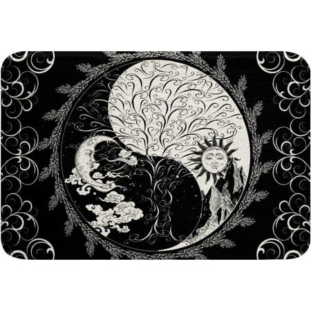 Tai Chi Bathroom Rug Mat 16 X24  Sun and Moon Plush Bathroom Decor Non Slip Soft Shaggy Microfiber Bath Mats for Tub Shower Bathroom Bedroom Absorbent