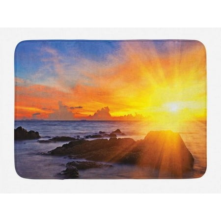 Beach Bath Mat  Colorful Sunset Romance in the Sky at Tropic Fantasy Landscape Print  Plush Bathroom Decor Mat with Non Slip Backing  Orange Blue  24 