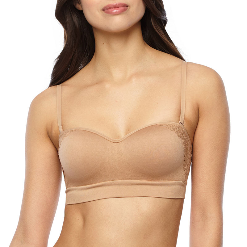 Ambrielle Seamless Padded Wireless Bandeau Strapless Bra-8530, Medium , White