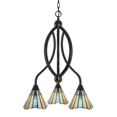 263-BC-9335-Toltec Lighting-Bow - Three Light Chandelier  Black Copper Finish with Sequoia Tiffany thumbnail