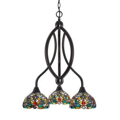263-BC-9905-Toltec Lighting-Bow - Three Light Chandelier  Black Copper Finish with Kaleidoscope thumbnail