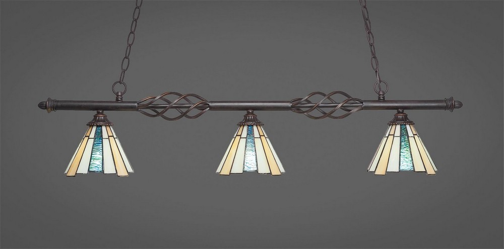 866-DG-9335-Toltec Lighting-Elegante-Three Light Island-7 Inches Wide by 9.5 Inches High Dark Granite Finish with Sequoia Tiffany Glass