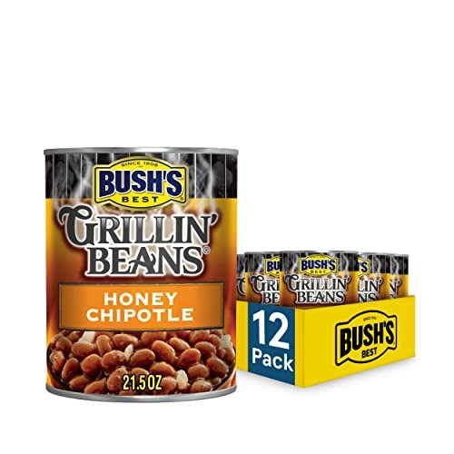 Bush's Best Honey Chipotle Grillin' Beans, Canned Beans, Beans Canned, Source of Plant Based Protein and Fiber, Low Fat, Gluten Free, 21.5oz (Pack - 1