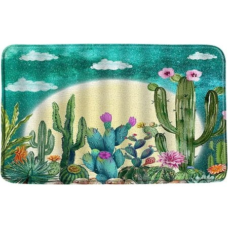 Cactus Fantasy Moon Cacti Tropical Flower Saguaro Blossom Bathroom Mat Rug Memory Foam Soft Bathroom Living Room Bedroom Mat Bath Rugs 24 X16
