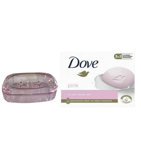 Dove Beauty Bar Pink More Moisturizing Than Ordinary Bar Soap Gentle Cleanser for Softer and Smoother Skin 4.75 Oz +(2 Pcs) Pink Soap Dish Set  2 Item