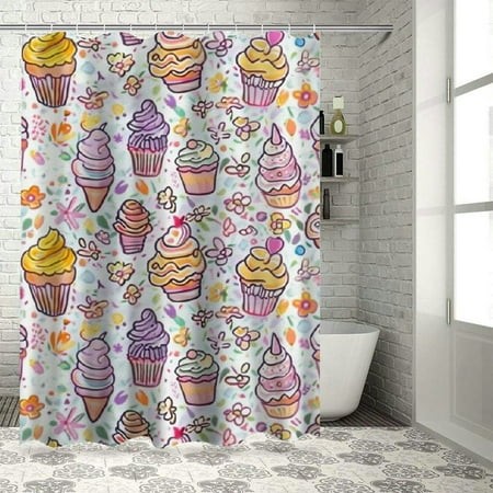 BCIIG Ice Cream Shower Curtain  Candies and Yummy Heart Summer Flower Color Dots Design  Cloth Fabric Bathroom Decor Set with Hooks  Peach Coral Mint