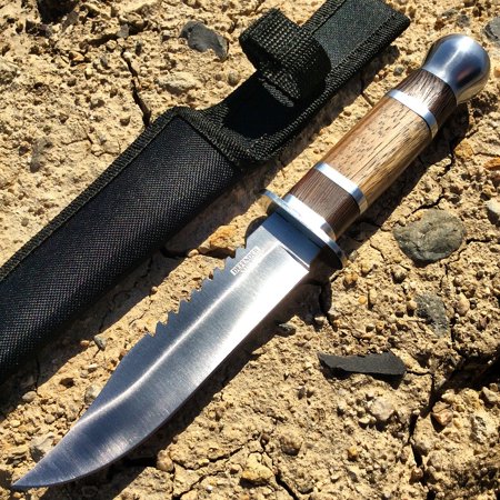Defender-Xtreme 10  Silver Stainless Steel Hunting Knife Brown Wood Handle with Sheath 6858