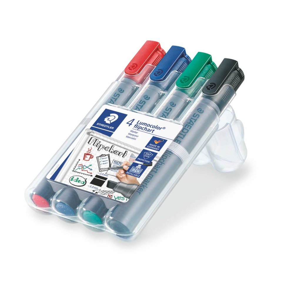 Staedtler Lumocolor WP4 356 B Flip Chart Marker Refillable in Staedtler Box with 4 Colours Case