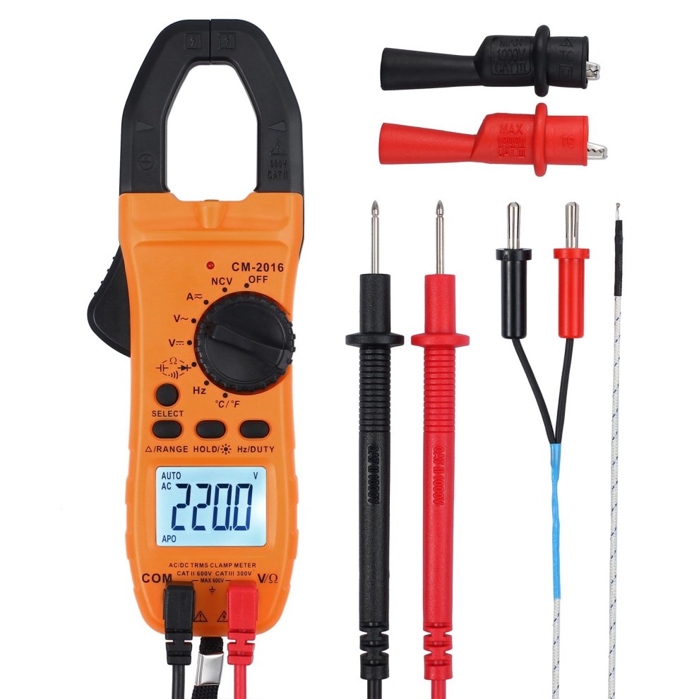 Digital Clamp Meter TRMS Auto Ranging 5999 Counts Multimeter with Alligator Clip Batteries and Bag Multi Tester with Light for Voltage Current...
