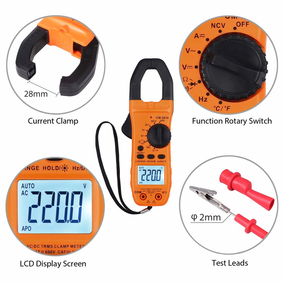 Digital Clamp Meter TRMS Auto Ranging 5999 Counts Multimeter with Alligator Clip Batteries and Bag Multi Tester with Light for Voltage Current... thumbnail