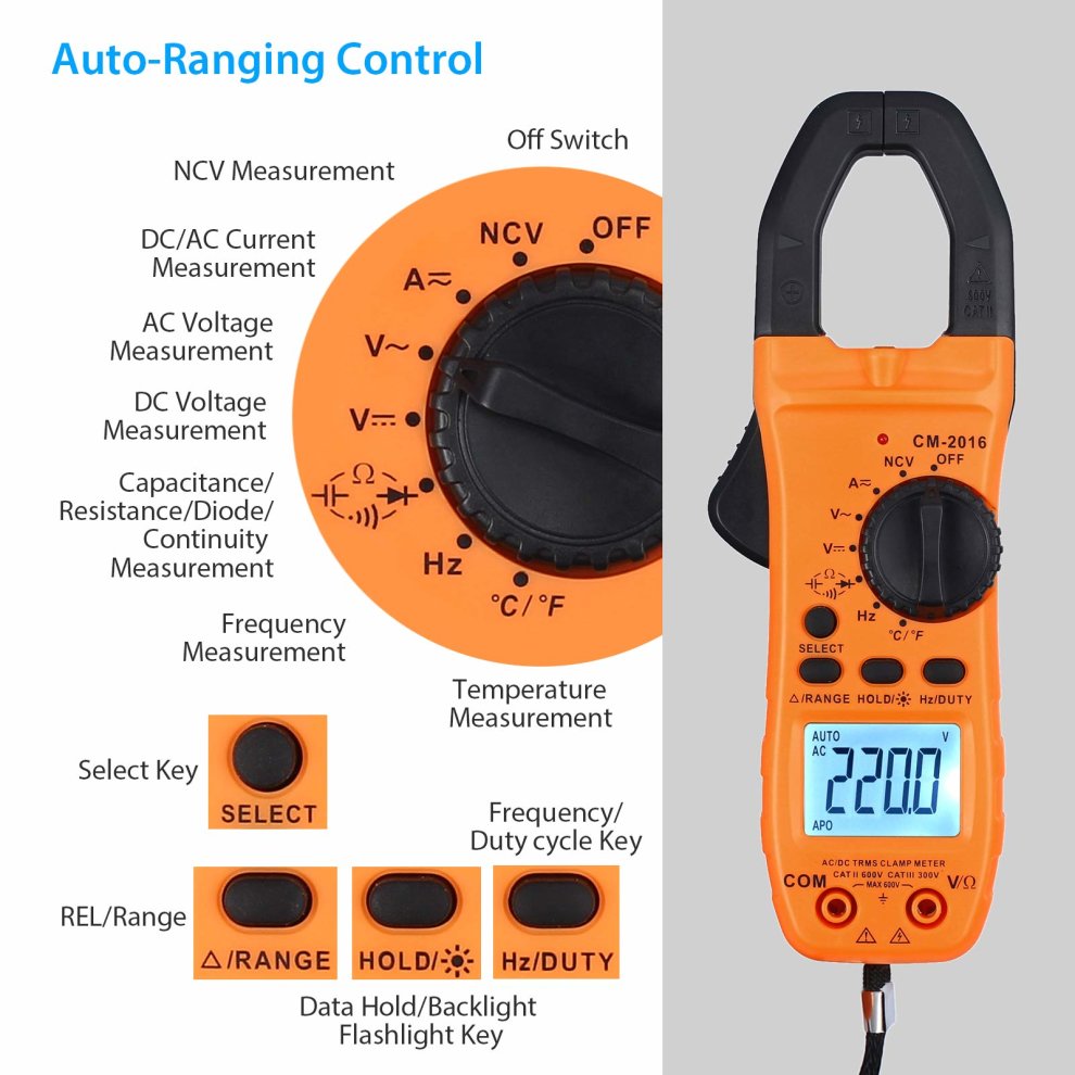 Digital Clamp Meter TRMS Auto Ranging 5999 Counts Multimeter with Alligator Clip Batteries and Bag Multi Tester with Light for Voltage Current... thumbnail