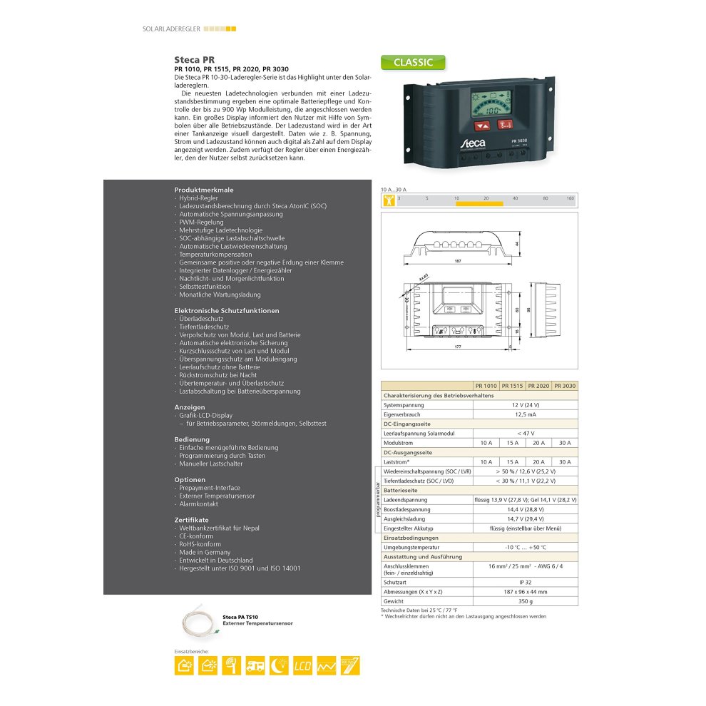 Steca Solar Panel Charge Controller/Regulator with LCD Display and Direct Output for 12V Loads to 10 a, Pack of 1, PR1010 thumbnail